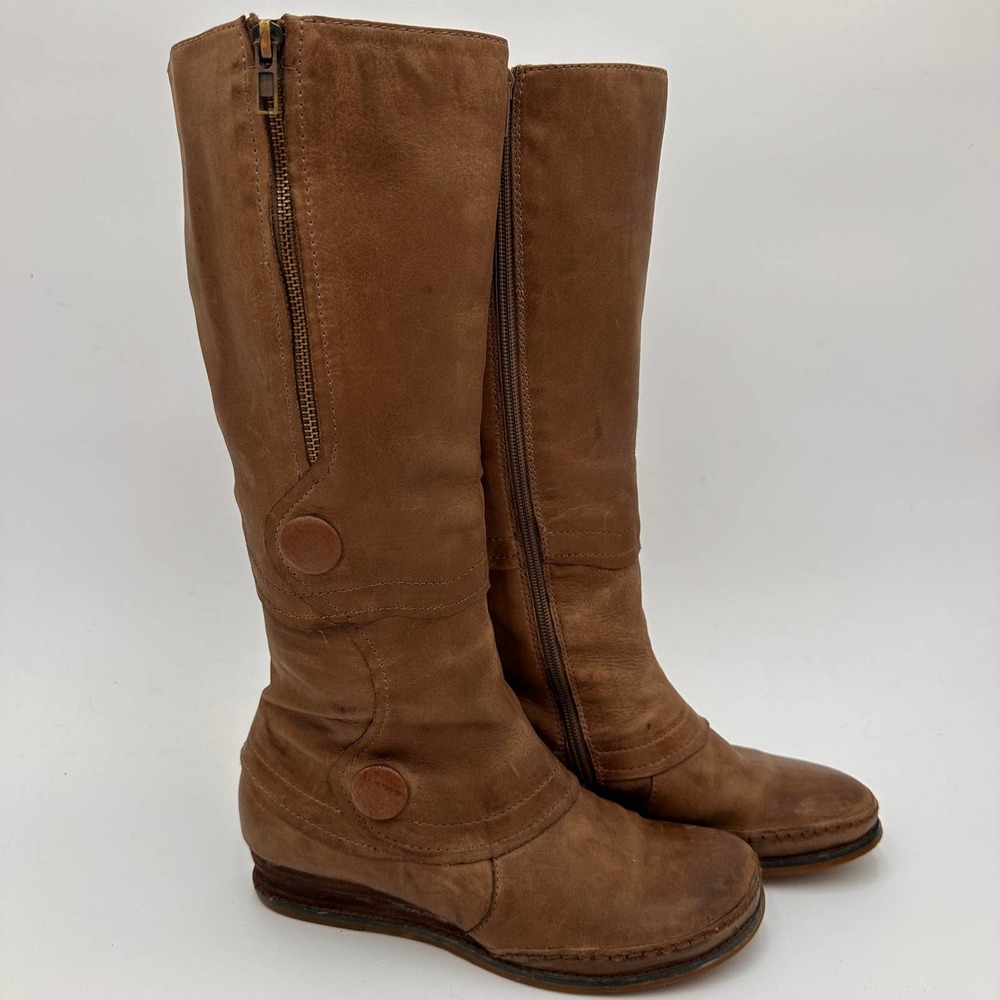Miz Mooz Women's Brown Leather Portia Button Boots Size 7.5